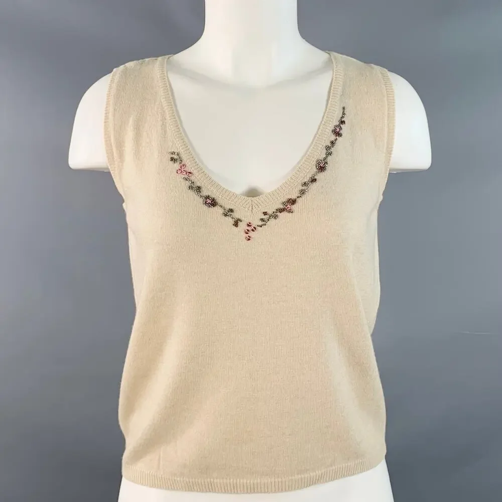 BLUMARINE Size 6 Beige Multi Color Rayon Cashmere Blend Beaded Cardigan Set - Picture 5 of 9